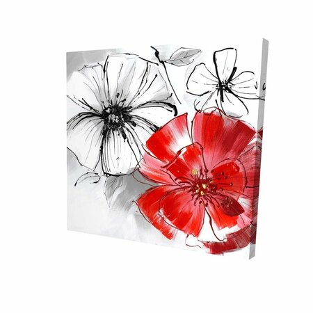 BEGIN HOME DECOR 16 x 16 in. Red & White Flowers Sketch-Print on Canvas 2080-1616-FL44